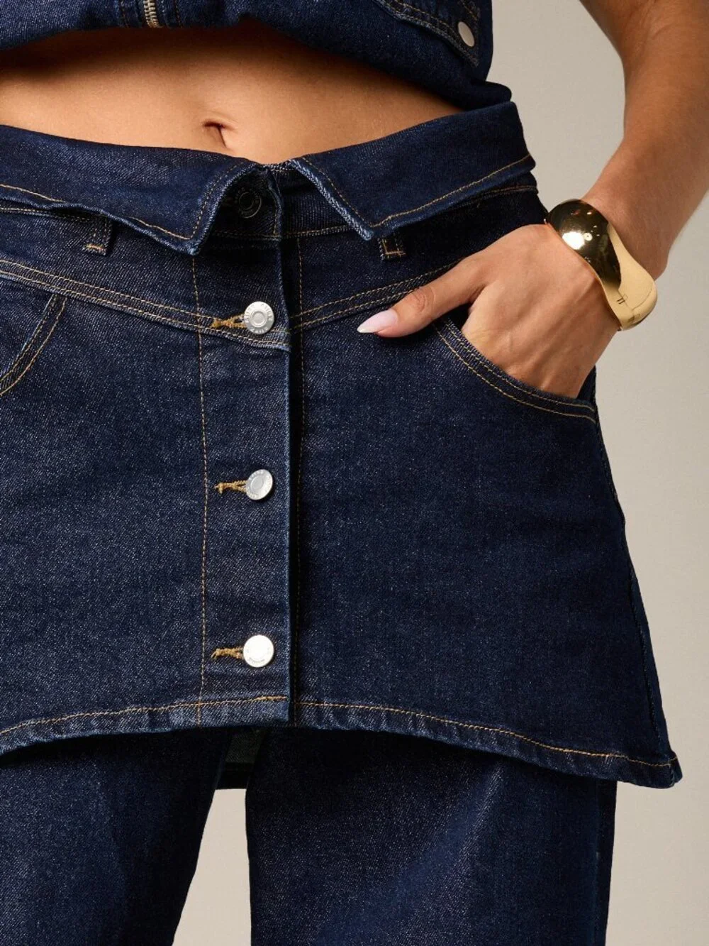 Dark Wash Elegant Women's Loose High Rise Wide Leg Denim Pants